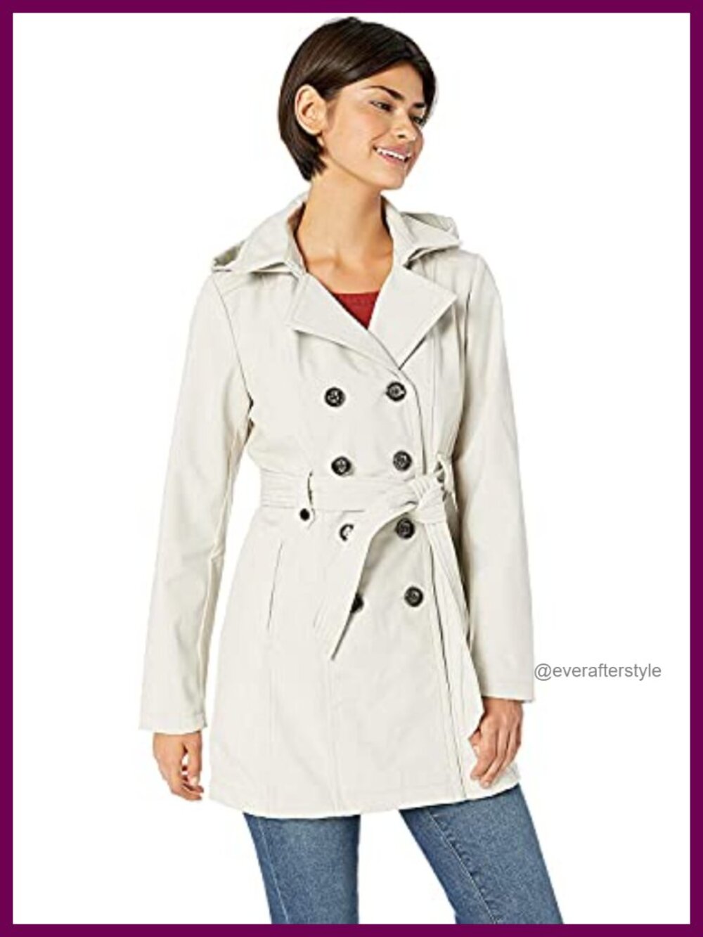 Women's Soft Shell Trench Coat Detachable Hood Belted Water Resistant
